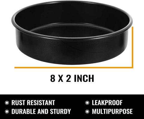 Hiware 8-inch round cake pan set 3 stacked for deep-dish versatility.