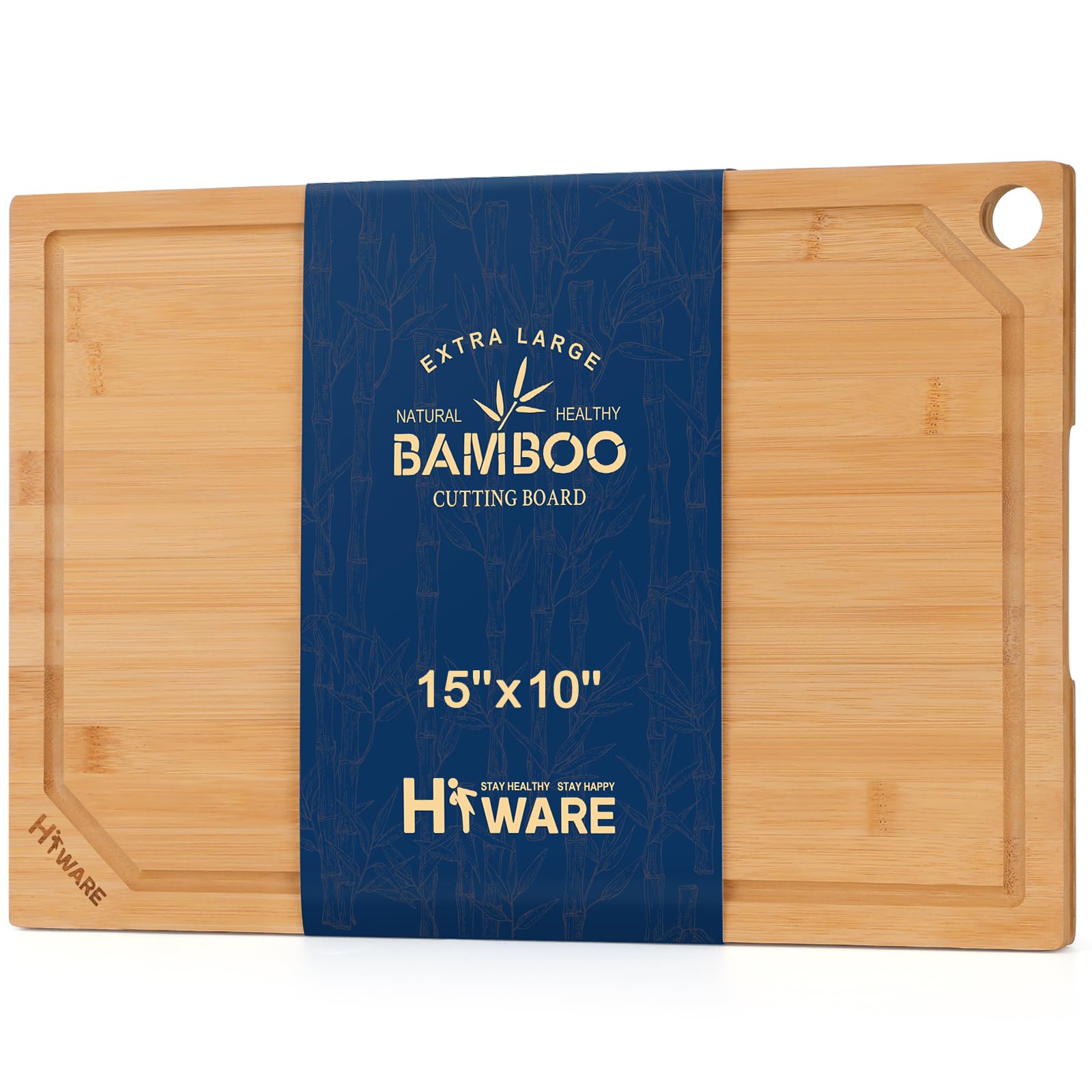 Hiware bamboo cutting board 15x10 top view shows a stable surface for heavy chopping.