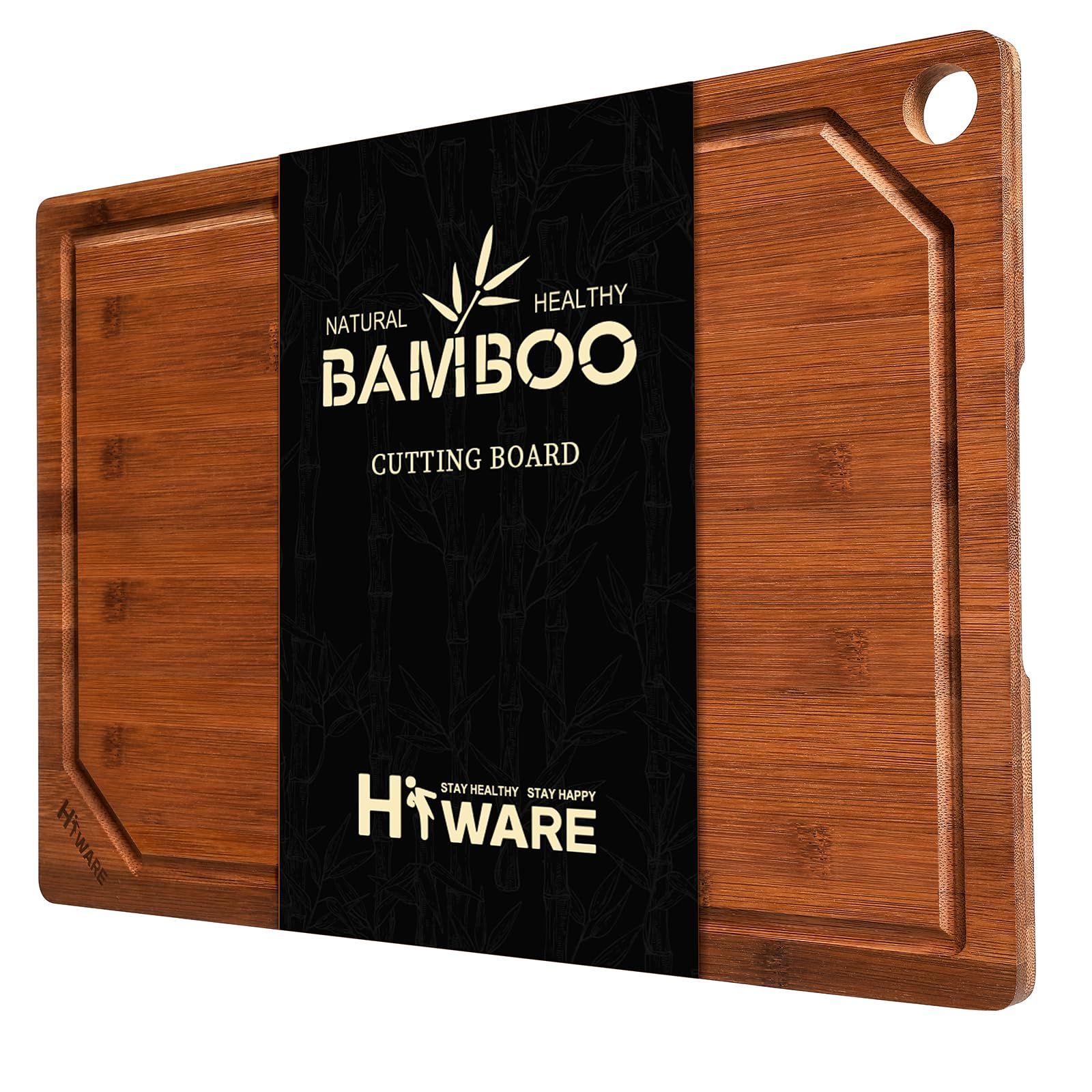 Hiware bamboo cutting board full view shows sturdy surface for daily meal prep.