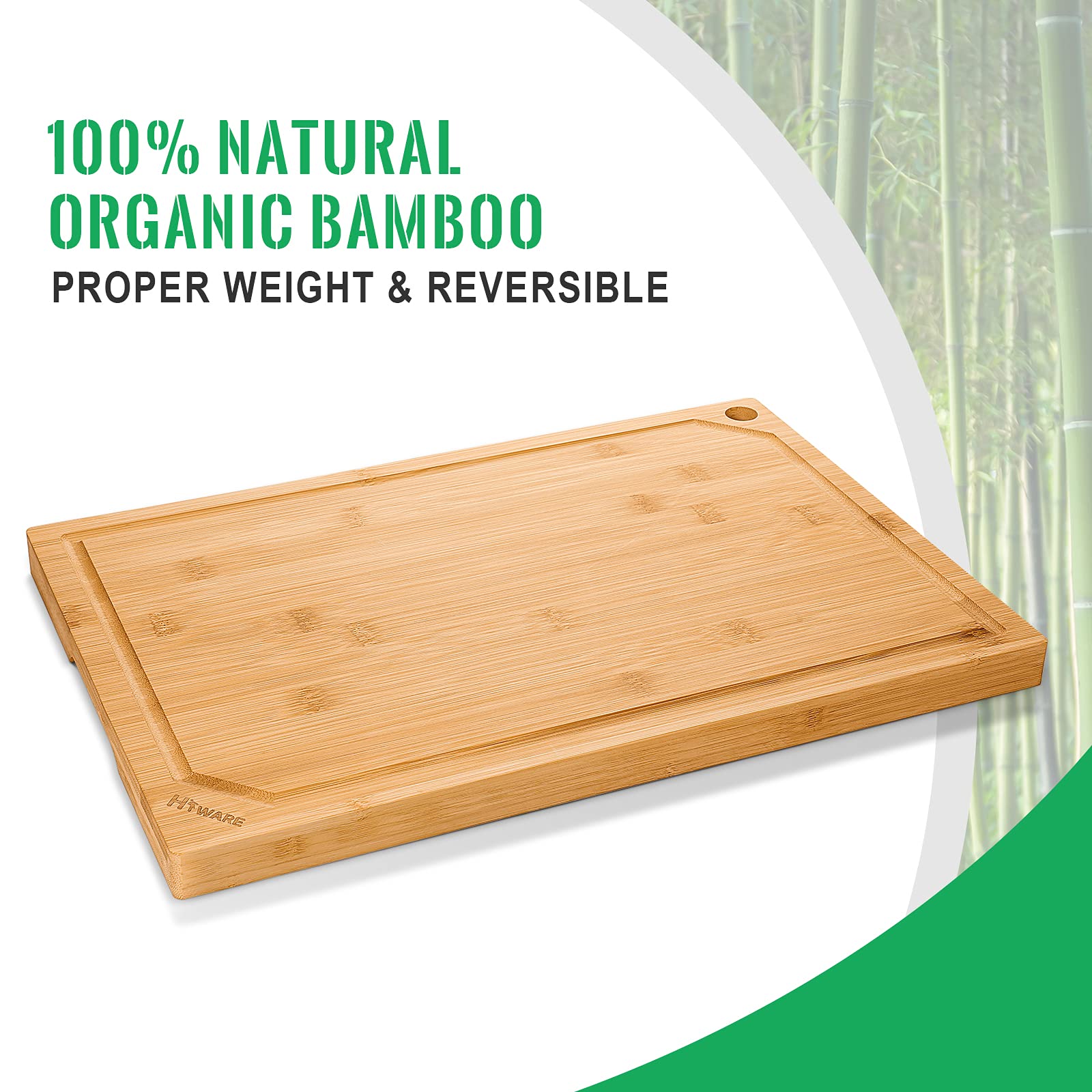 Hiware bamboo cutting board inner handles on the back save space and simplify moving.