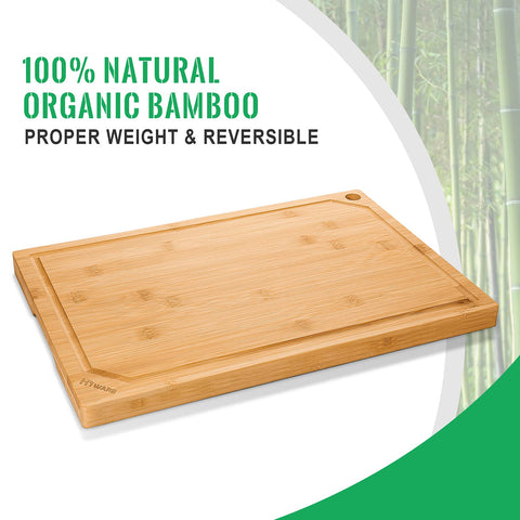 Hiware bamboo cutting board inner handles on the back save space and simplify moving.