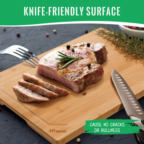 Hiware bamboo cutting board knife-friendly surface helps preserve blade sharpness.