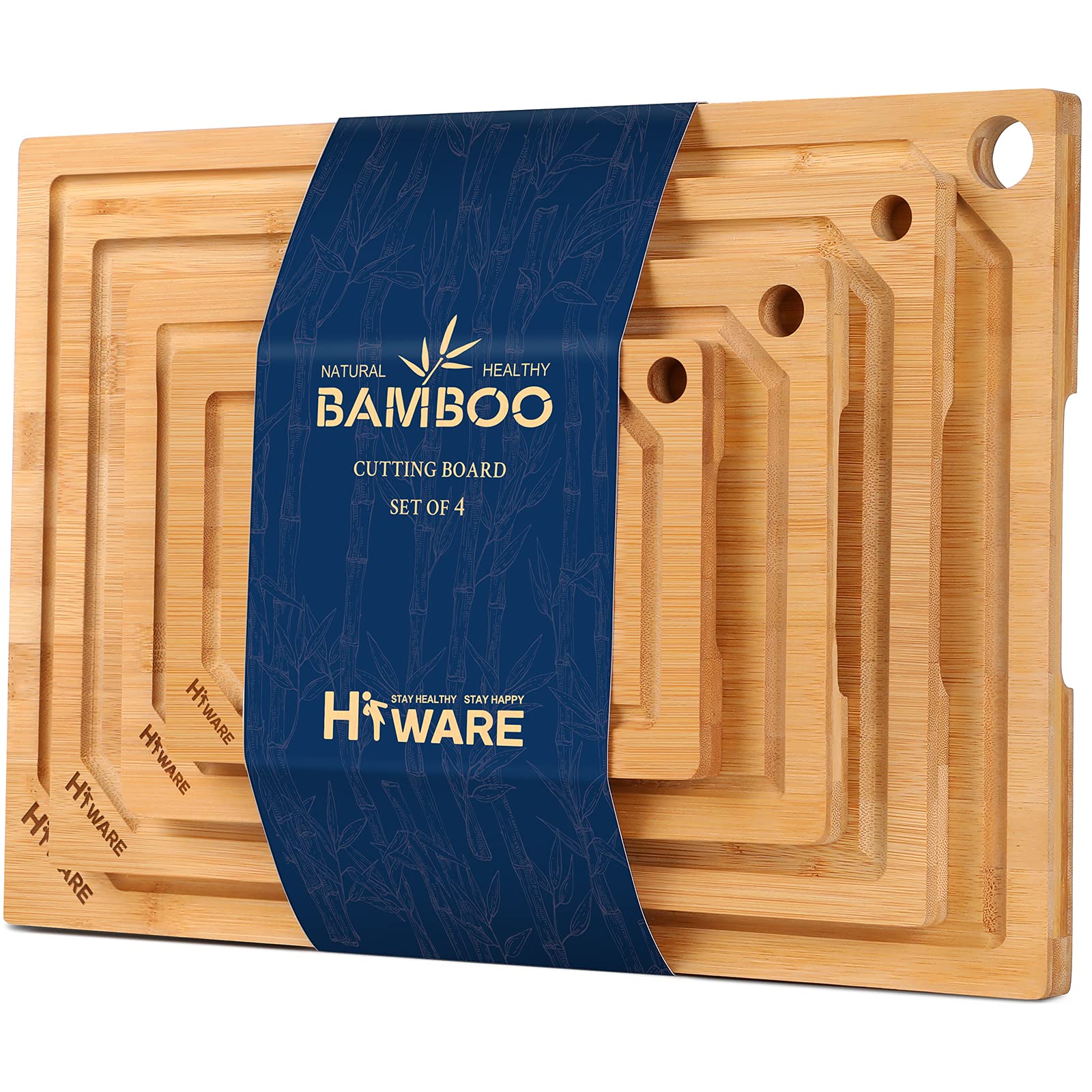 Hiware four-size bamboo cutting boards set with extra-large surface for versatile prep