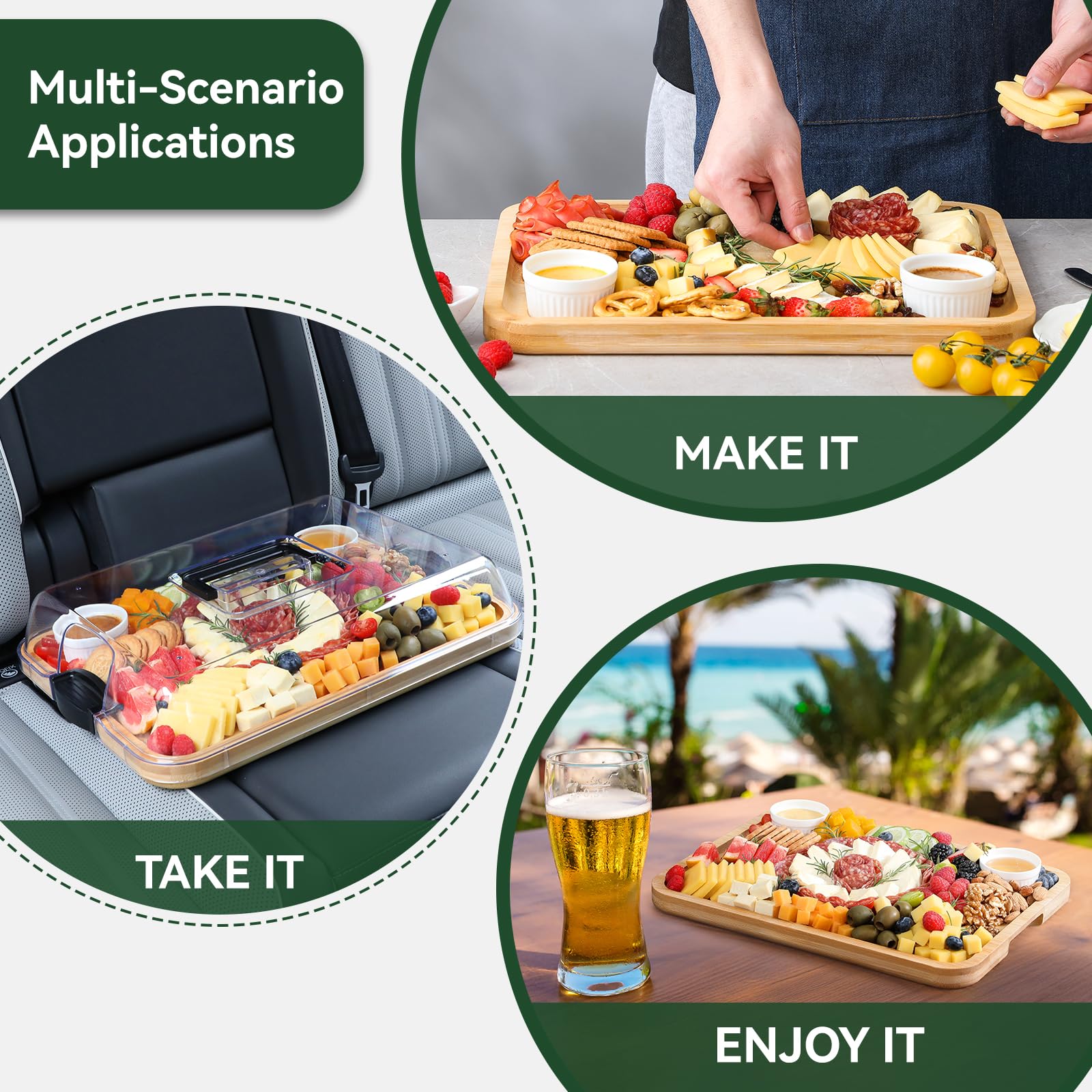 HIWARE charcuterie board display setup keeps toppings organized.