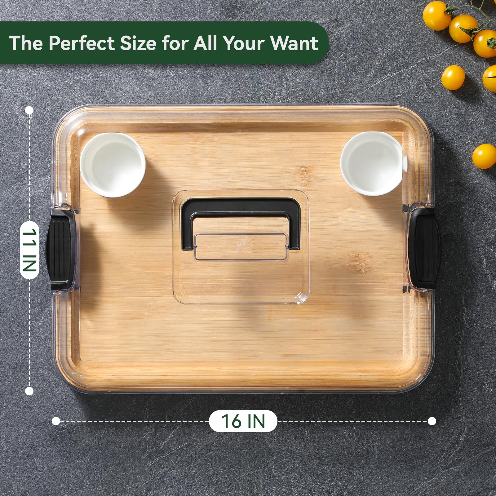 HIWARE charcuterie board with sturdy carry handle for easy transport.