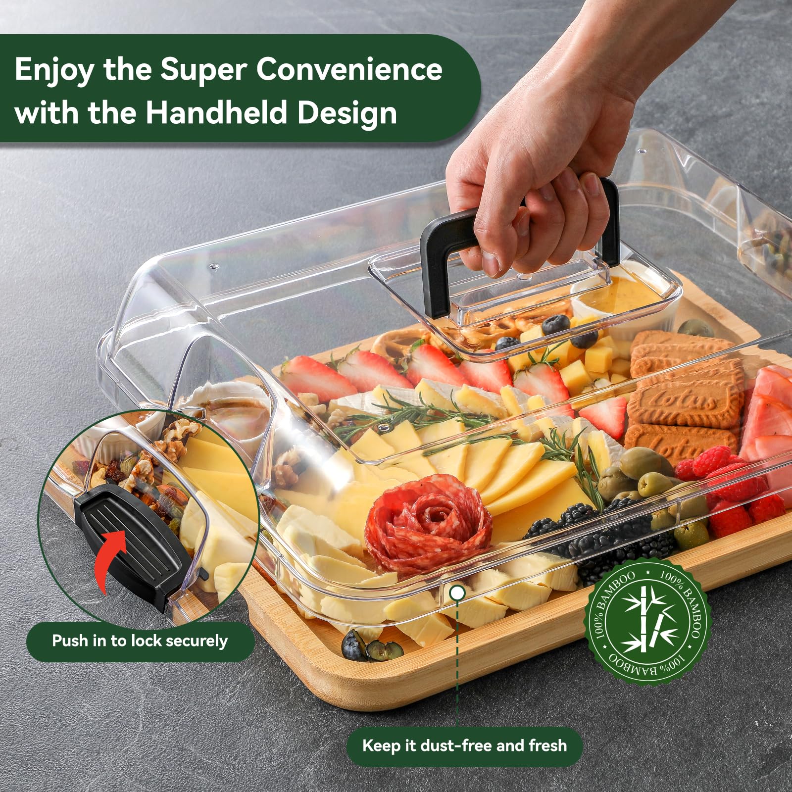 HIWARE charcuterie board portable for picnics and travel.