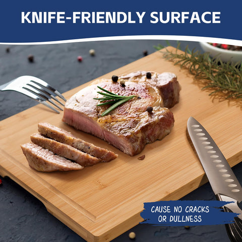 Hiware juice groove back view, contains liquids efficiently during slicing tasks.