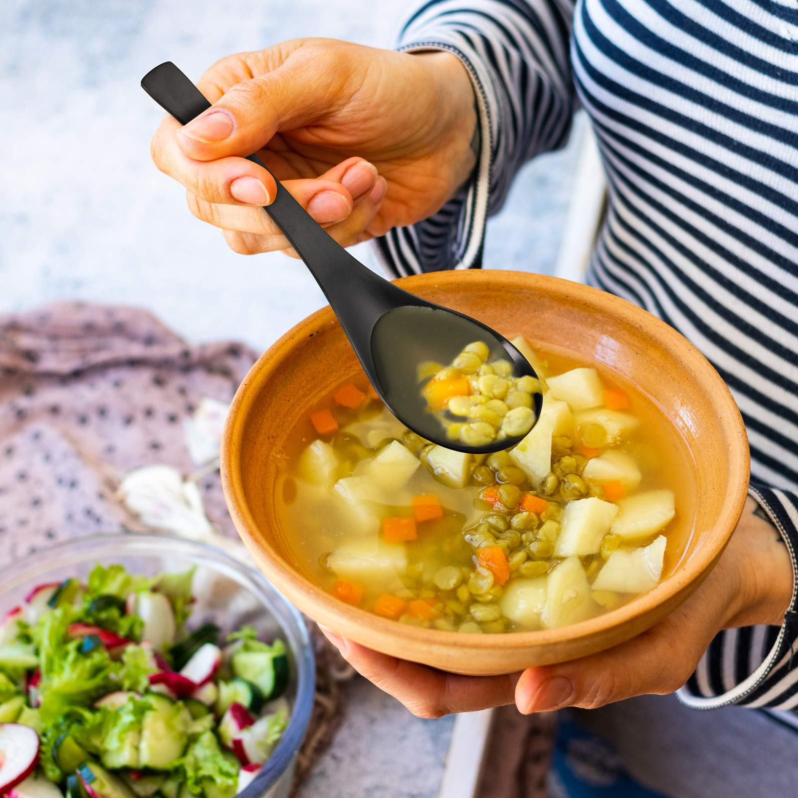 Hiware dishwasher-safe soup spoon on clean counter