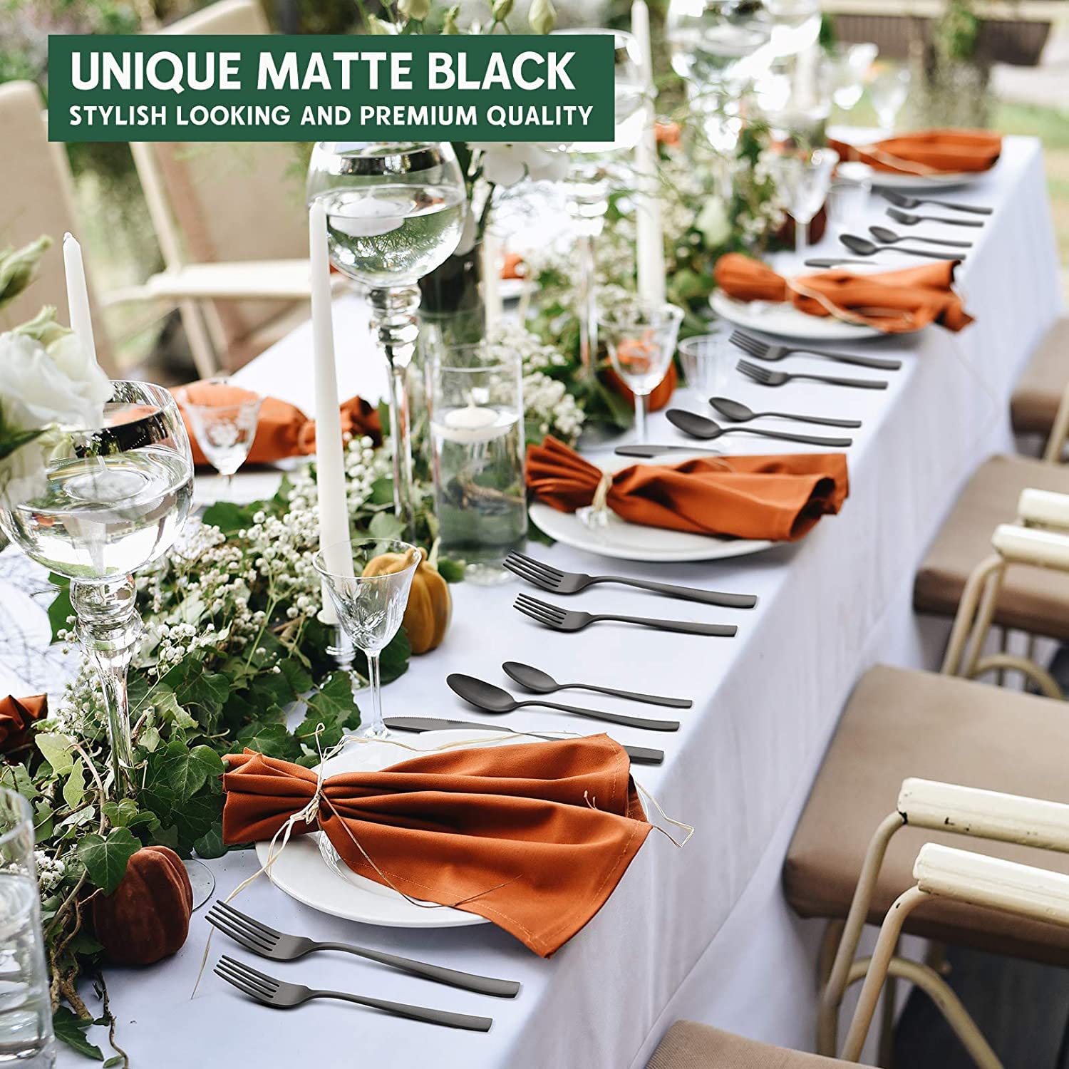 HIWARE elegant table setting with black flatware for upscale dinners