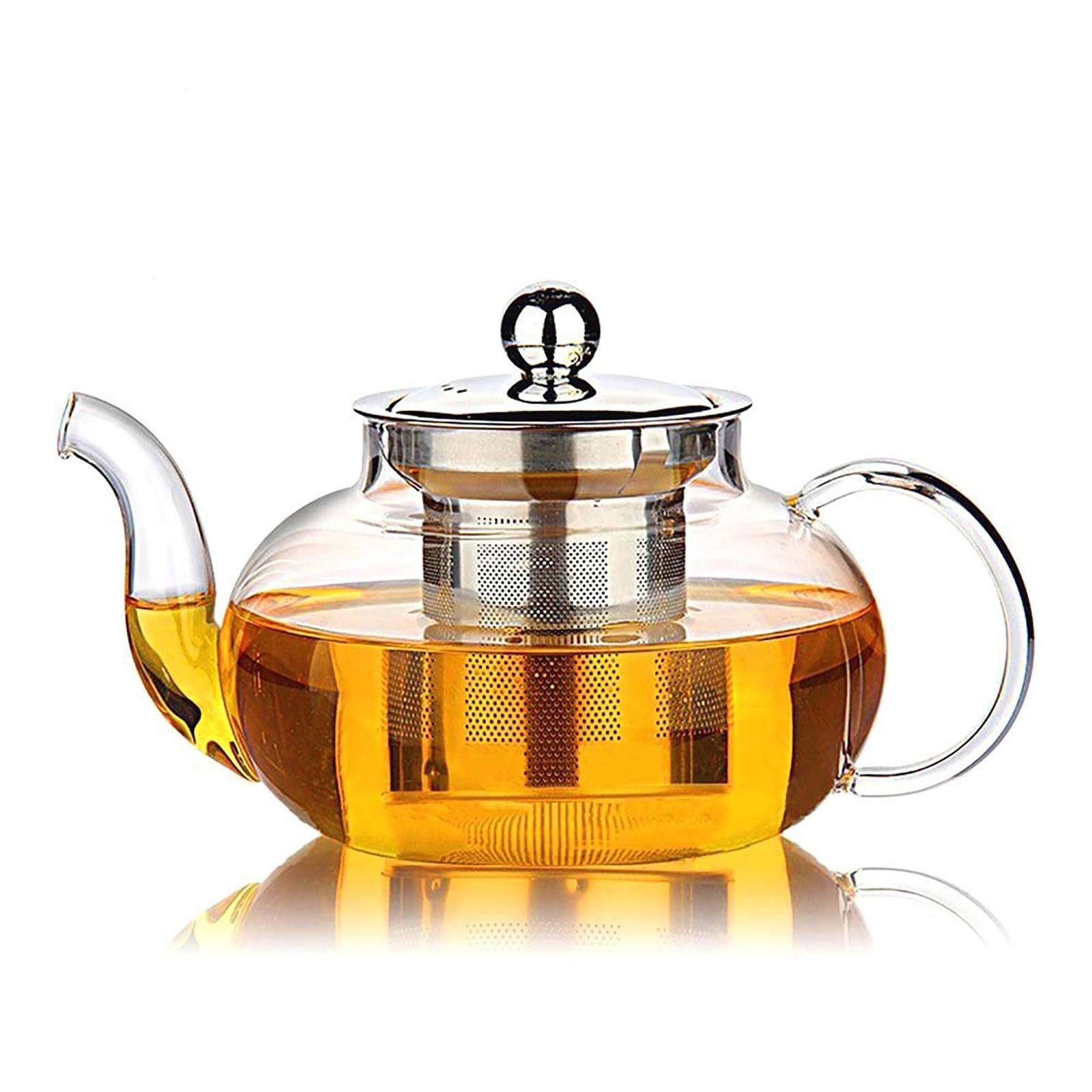 HIWARE glass teapot with infuser and lid, ideal for blooming and loose-leaf tea.