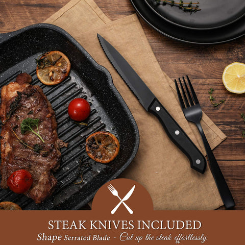 Hiware matte black finish detail highlights an elegant, contemporary table setting.