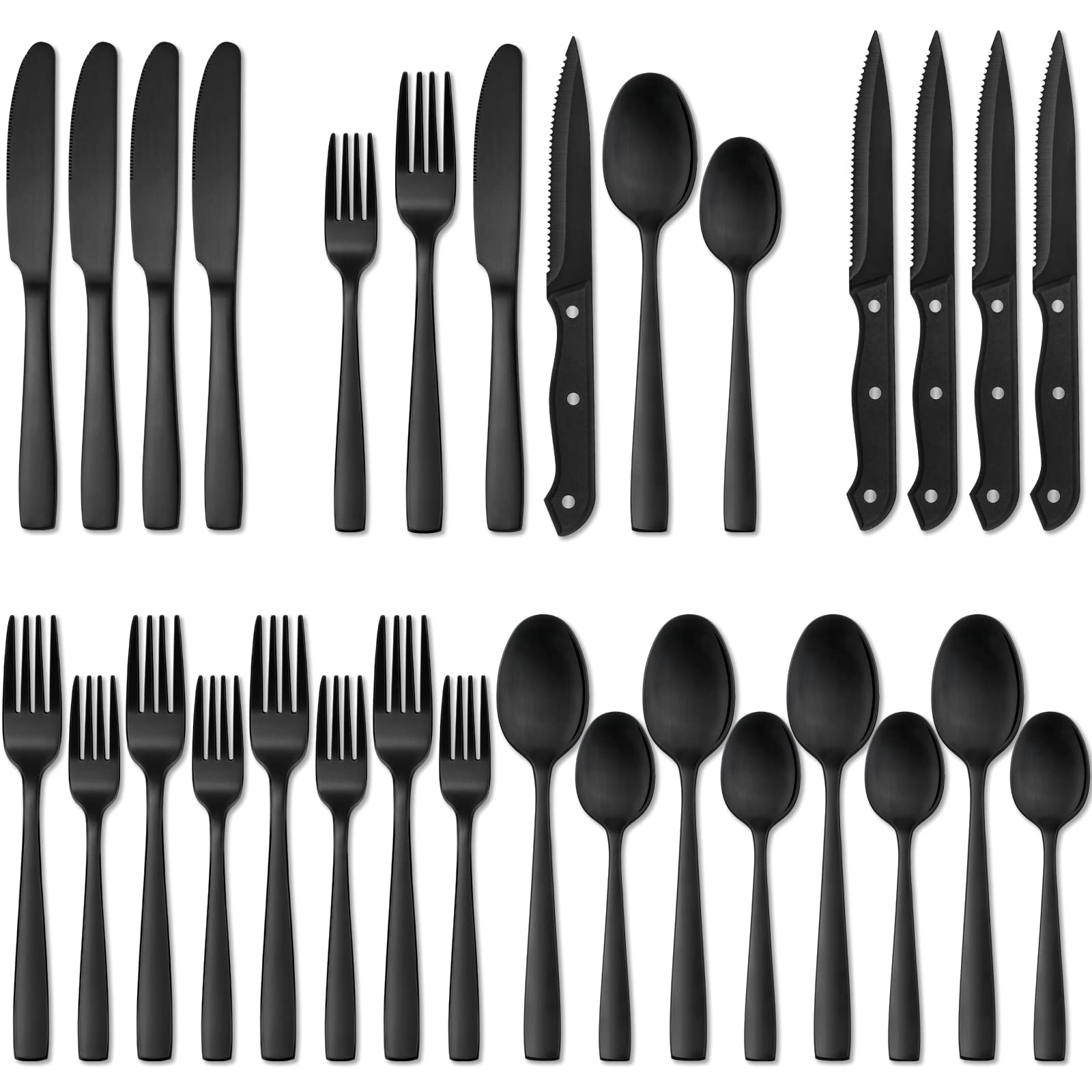 Hiware matte black silverware set on table, modern dining aesthetic and durability.