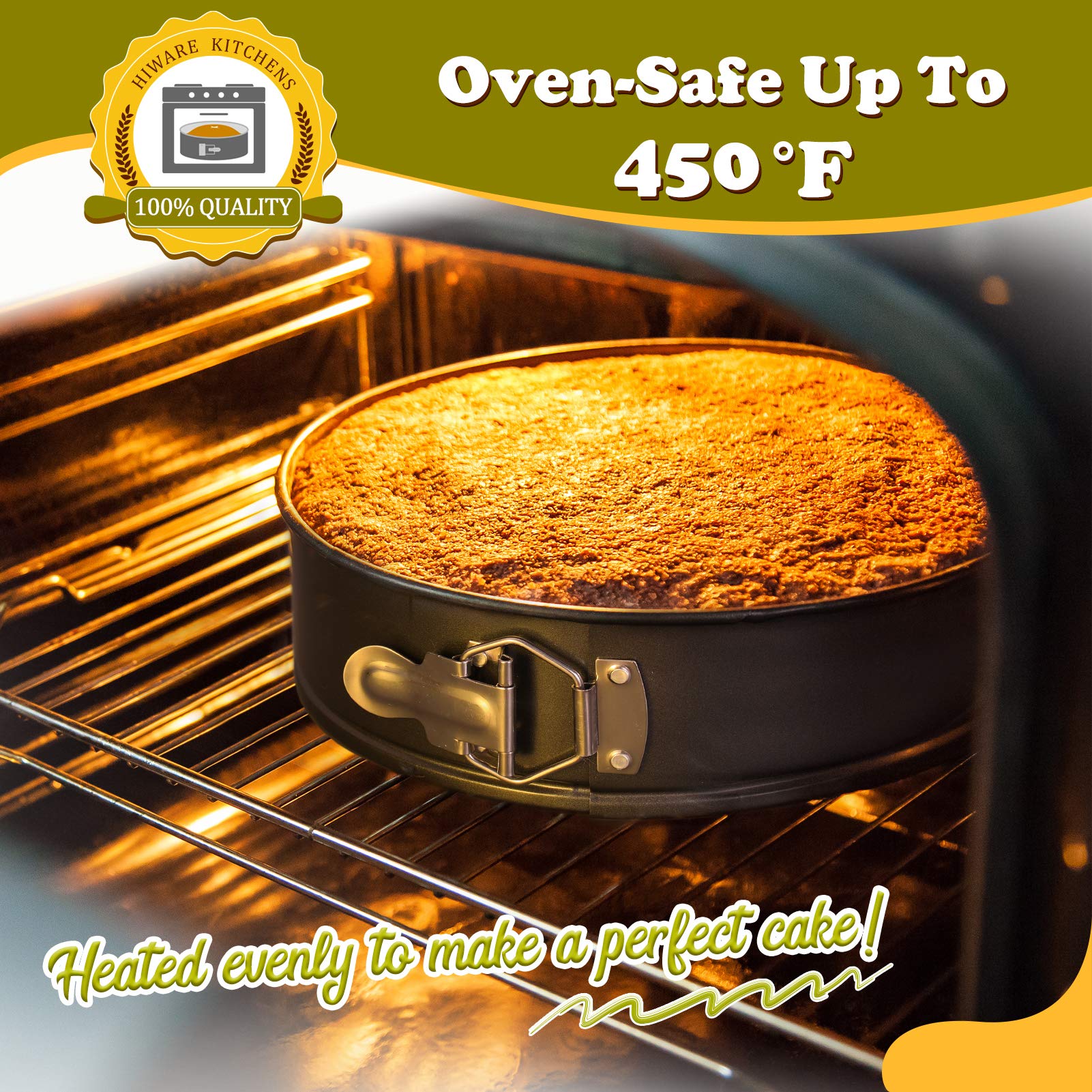 Hiware pan is oven-safe up to 450°F for versatile baking outcomes.