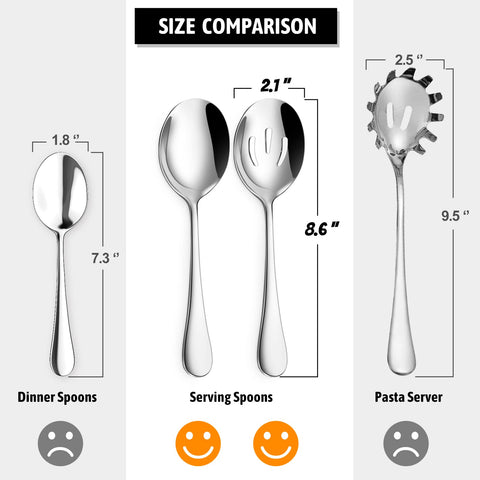 Hiware serving spoons 8.6 inches long for easy serving of salads and sides.