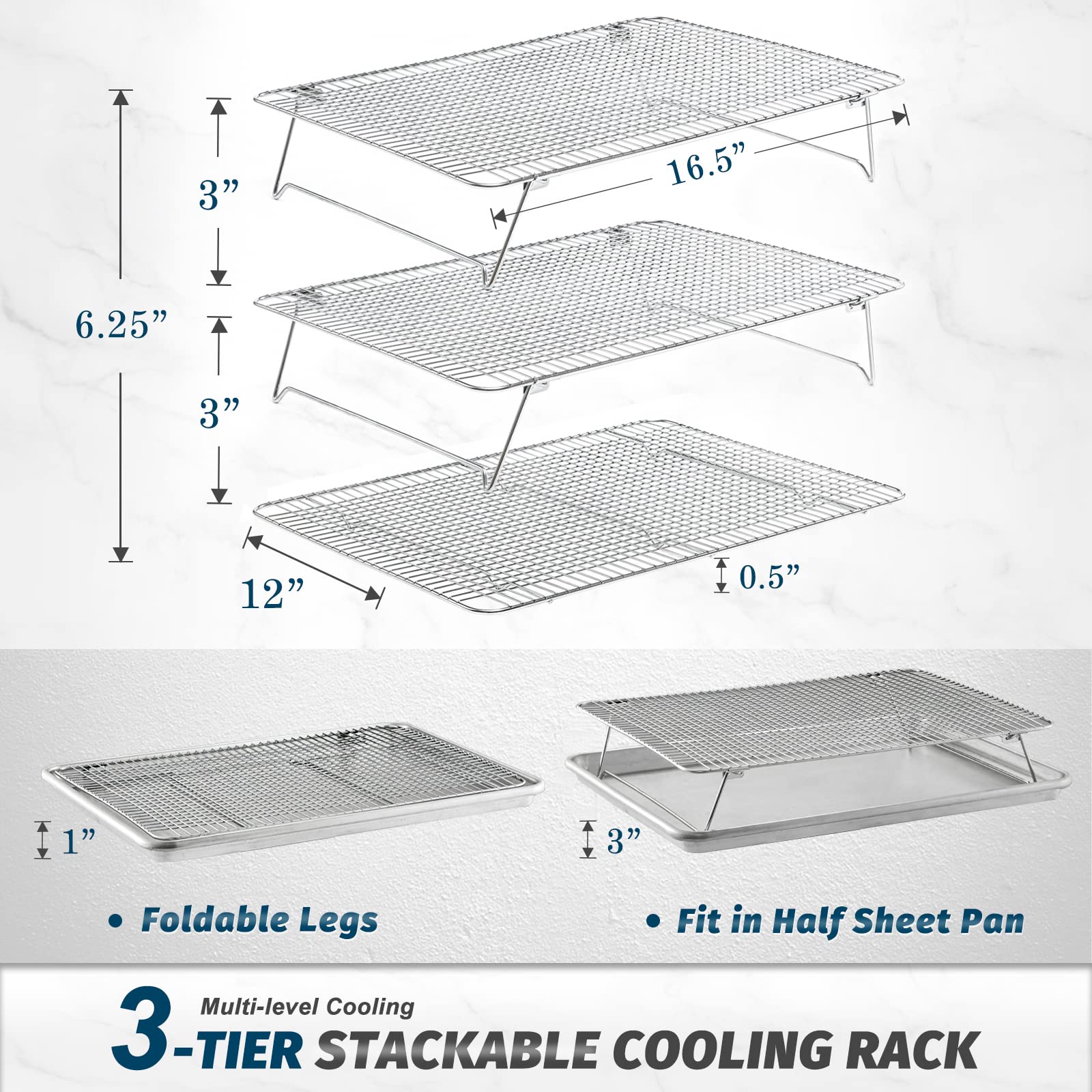 HIWARE stainless-steel wire rack shown stacked for efficient cooling.
