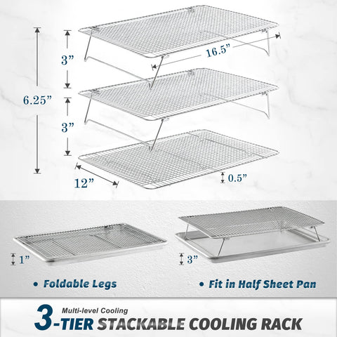HIWARE stainless-steel wire rack shown stacked for efficient cooling.
