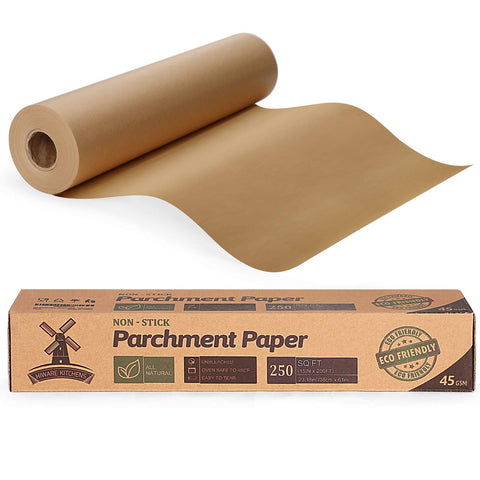 HIWARE unbleached parchment paper roll with 15-inch width for large pans and long use