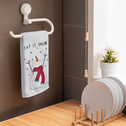 HIWX Let It Snow towel print design adds holiday charm to kitchen or bath