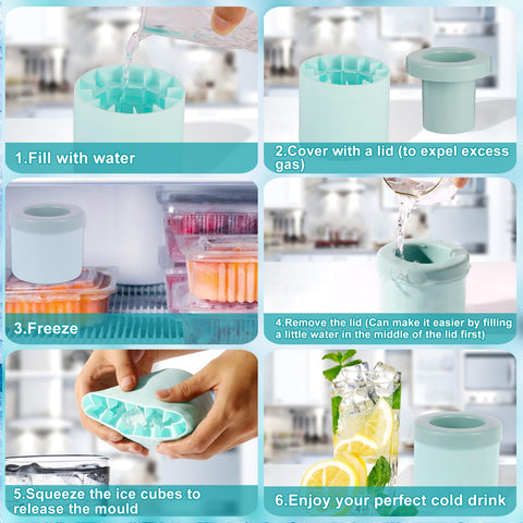 Hiyalot squeeze-release tray in blue-gray enables easy removal of frozen cylinders.