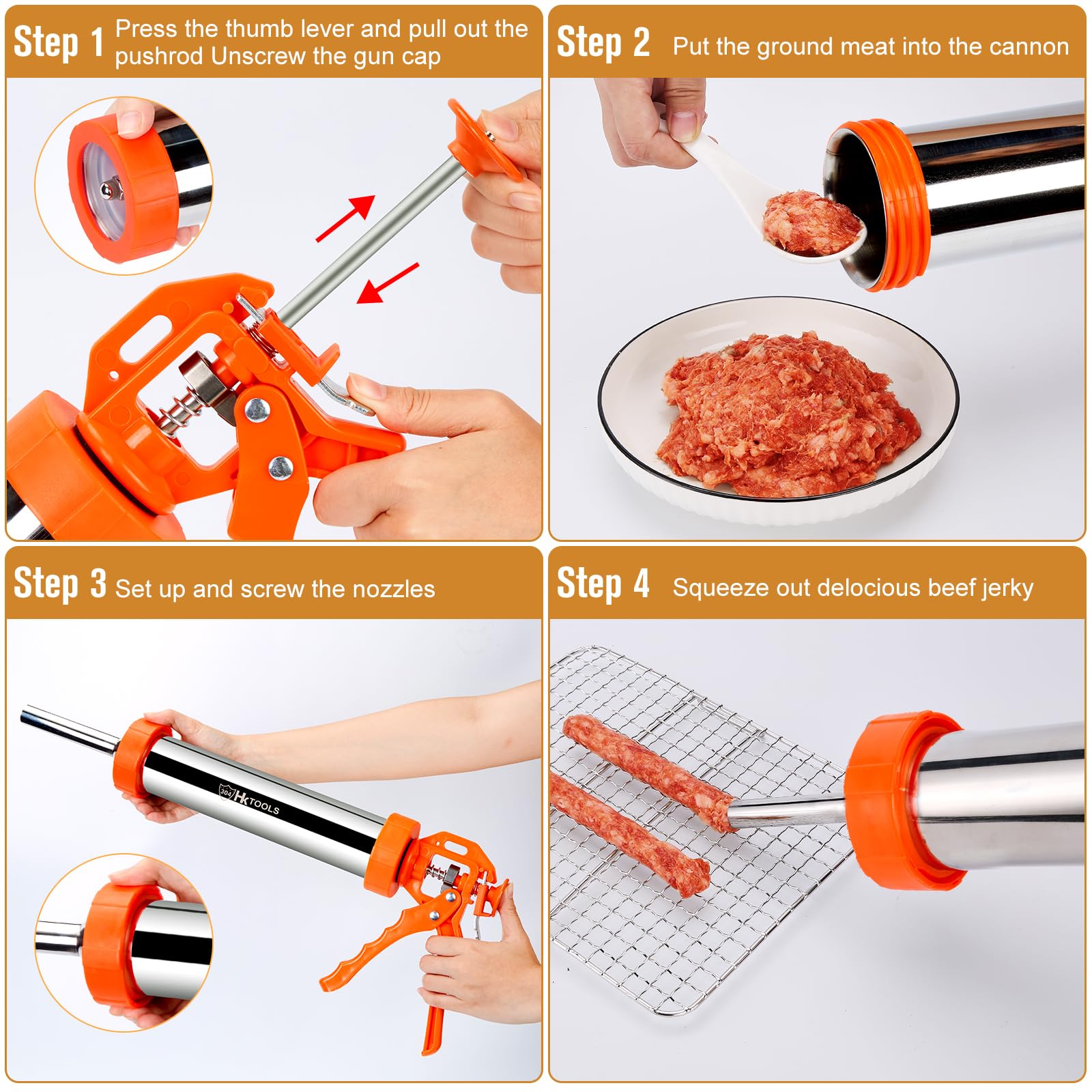 HK Jerky Gun cleaning brushes enable quick, thorough maintenance after use.