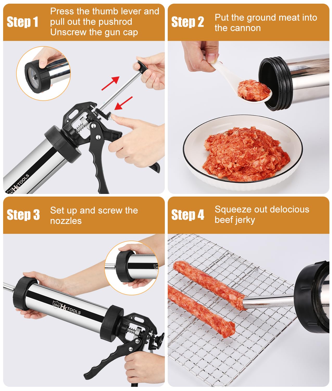 HK jerky gun kit stomper pressed meat for tighter packs