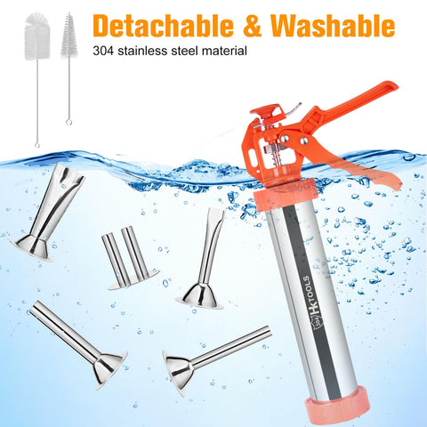 HK Jerky Gun round-jerky nozzle creates even cylindrical sticks.