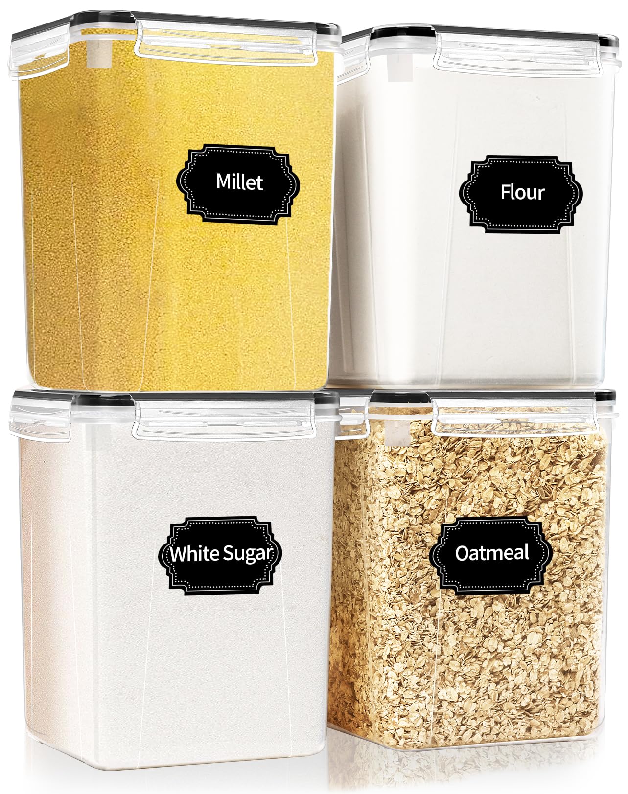 HKJ Chef 4-pack large airtight containers with lids keep pantry items fresh and visible