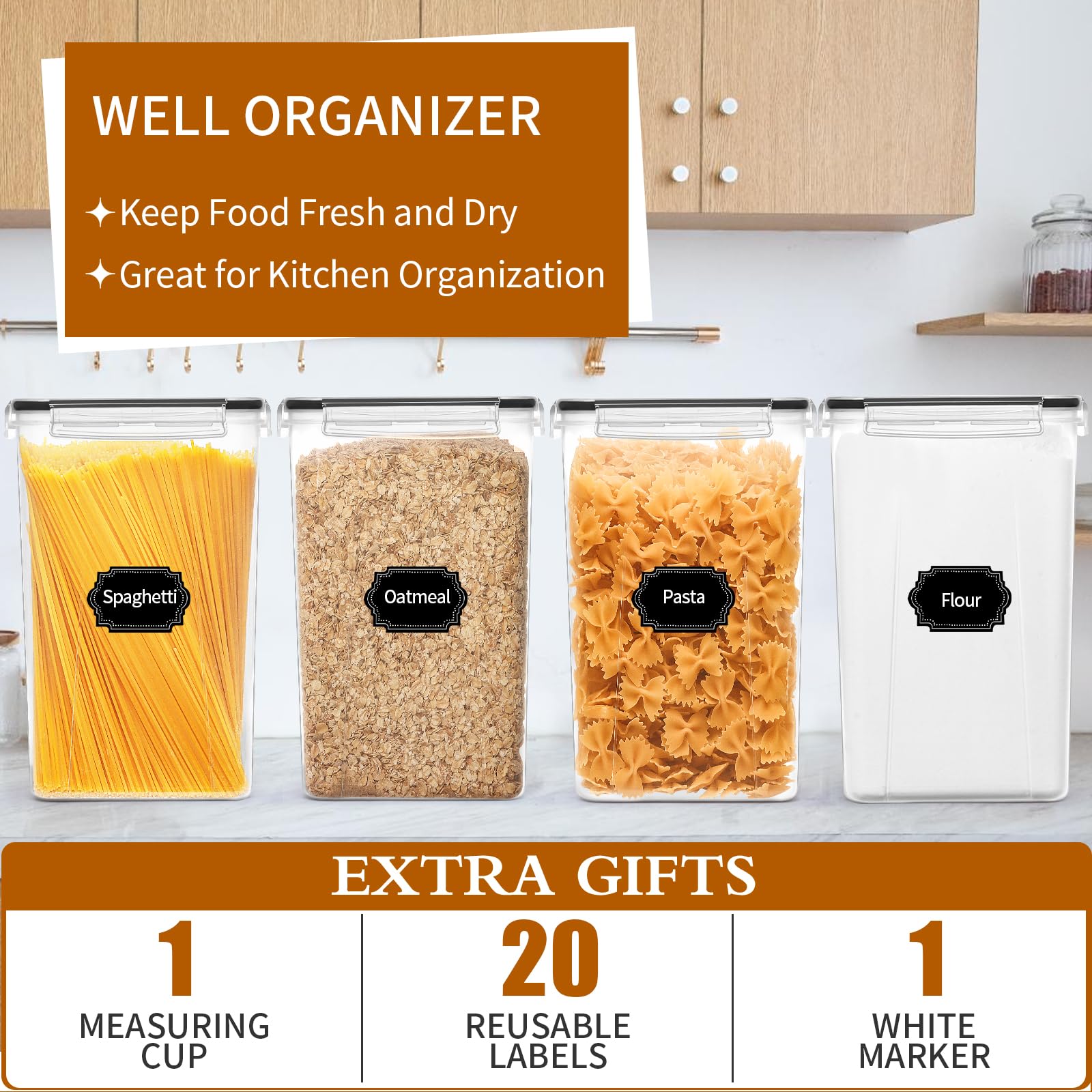 HKJ Chef extra large 6.5L capacity fits flour sugar and staples.