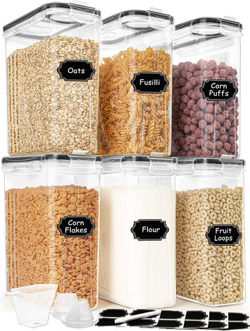 HKJ Chef cereal containers set of six, 4L each, ideal for organized pantries.