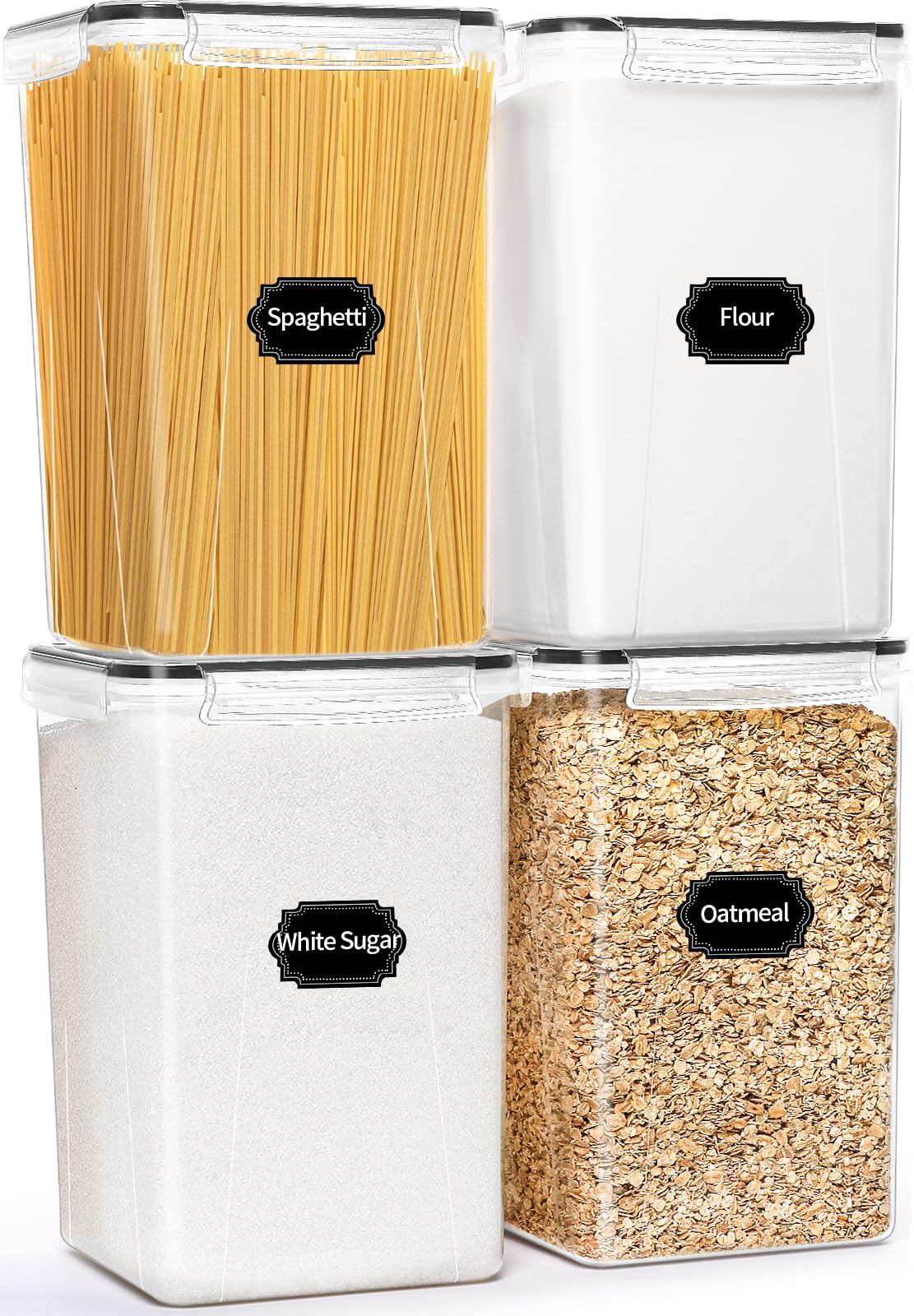 HKJ Chef four-pack airtight containers with lids on, ideal for organized bulk storage.