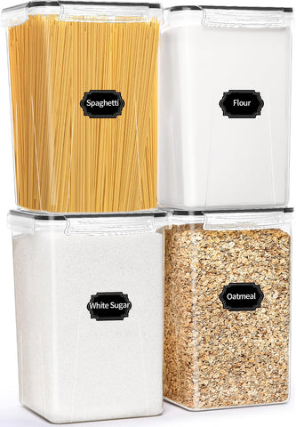 HKJ Chef four-pack airtight containers with lids on, ideal for organized bulk storage.