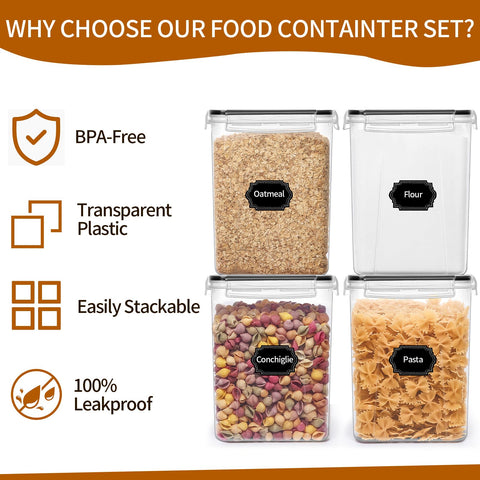 HKJ Chef large capacity 5.2L containers fit flour, sugar, cereals and snacks