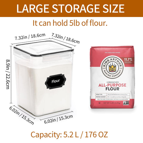 HKJ Chef silicone seal lids prevent leaks for flour and sugar storage