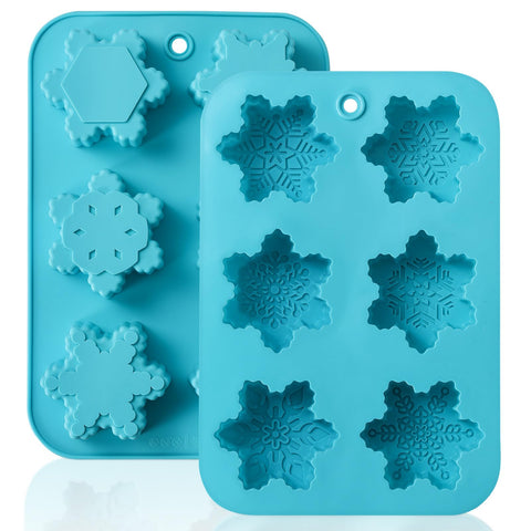 HKNMTT Snowflake silicone mold – top view shows six shapes for festive soaps and treats.