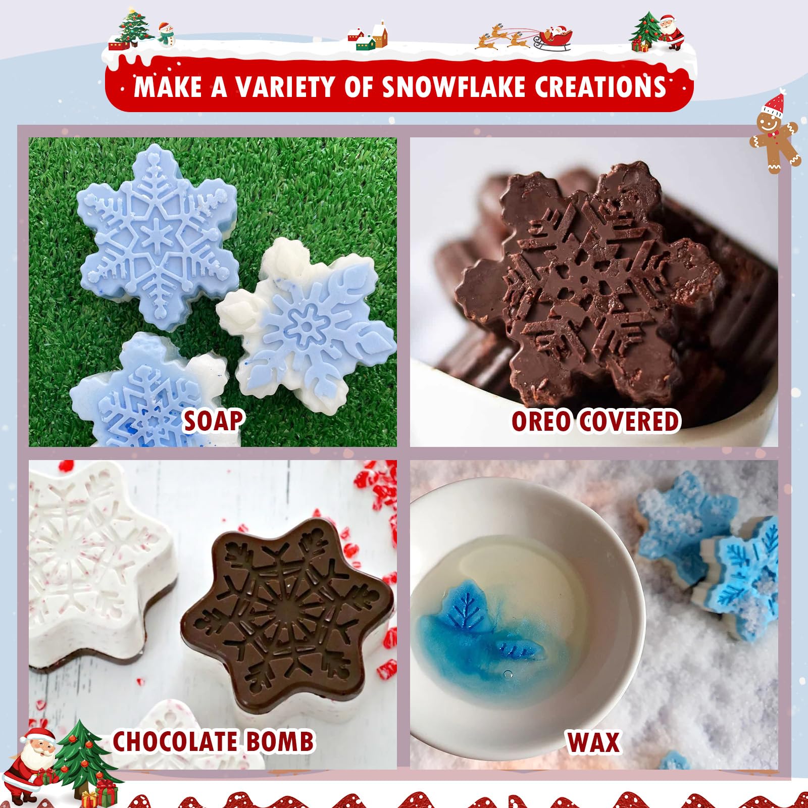 HKNMTT Snowflake silicone mold – wax melts, formatted for easy unmolding.