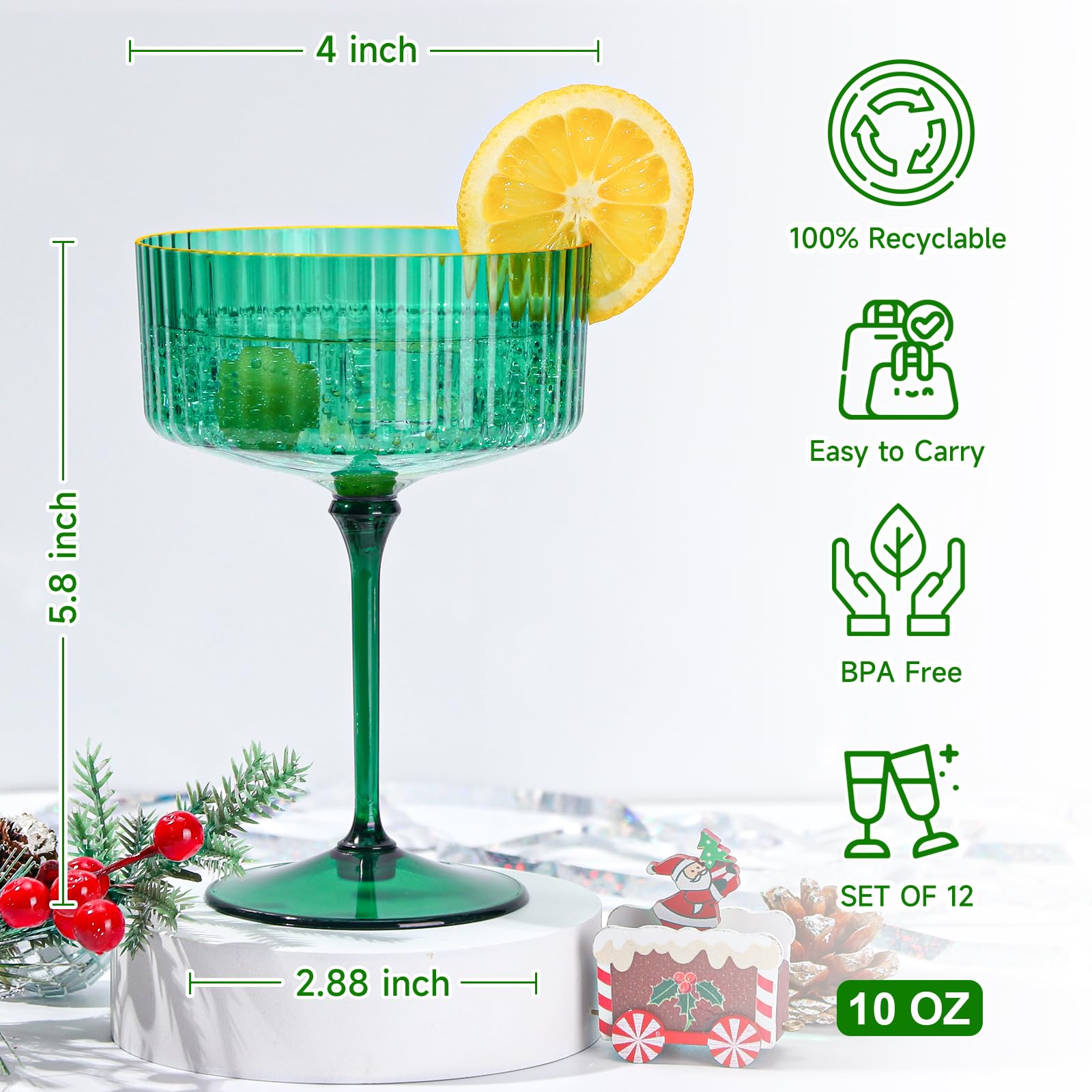HKSZEH 24-pack green martini glasses for versatile entertaining and outdoor events.