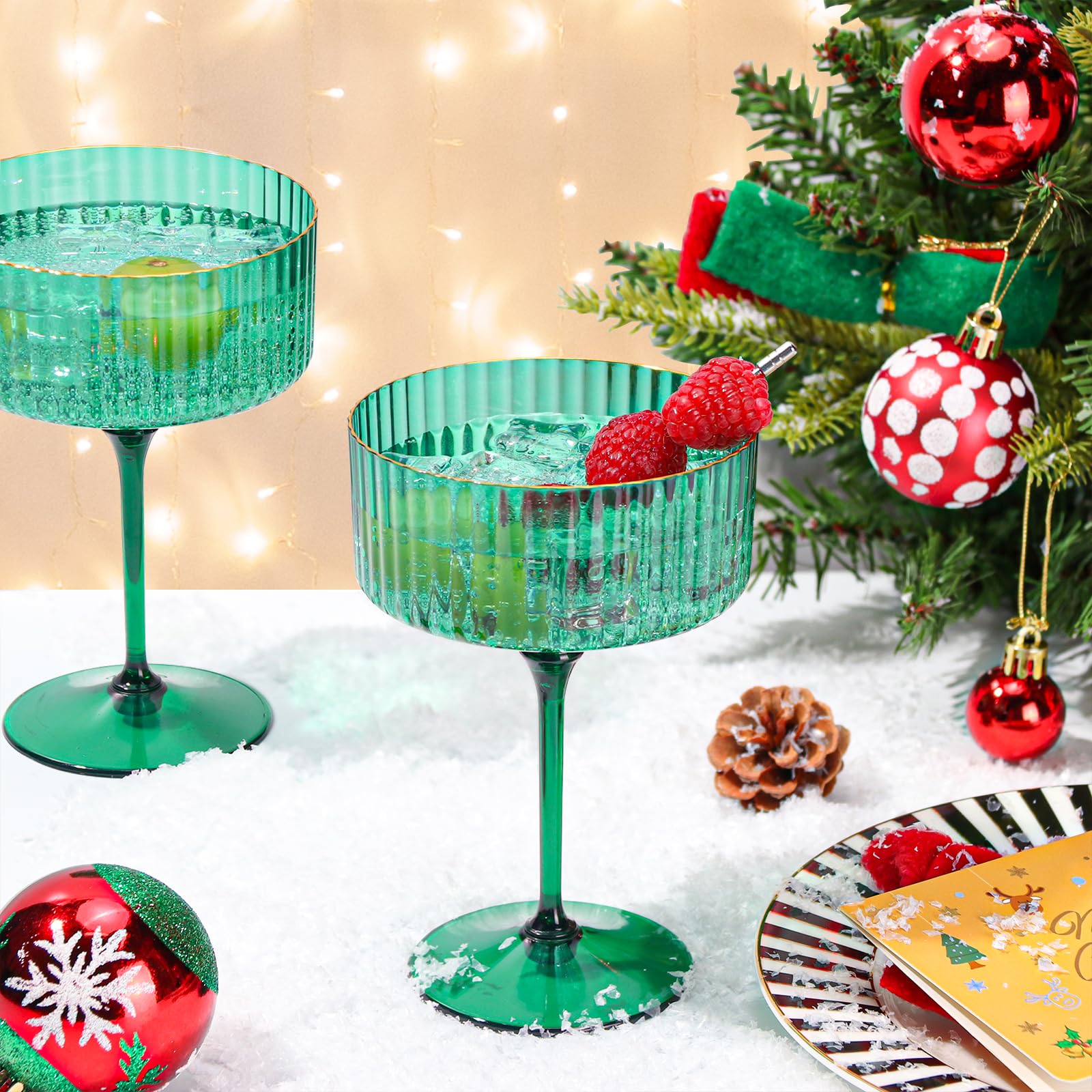HKSZEH detachable stems on green glass with gold rim enhance elegance.