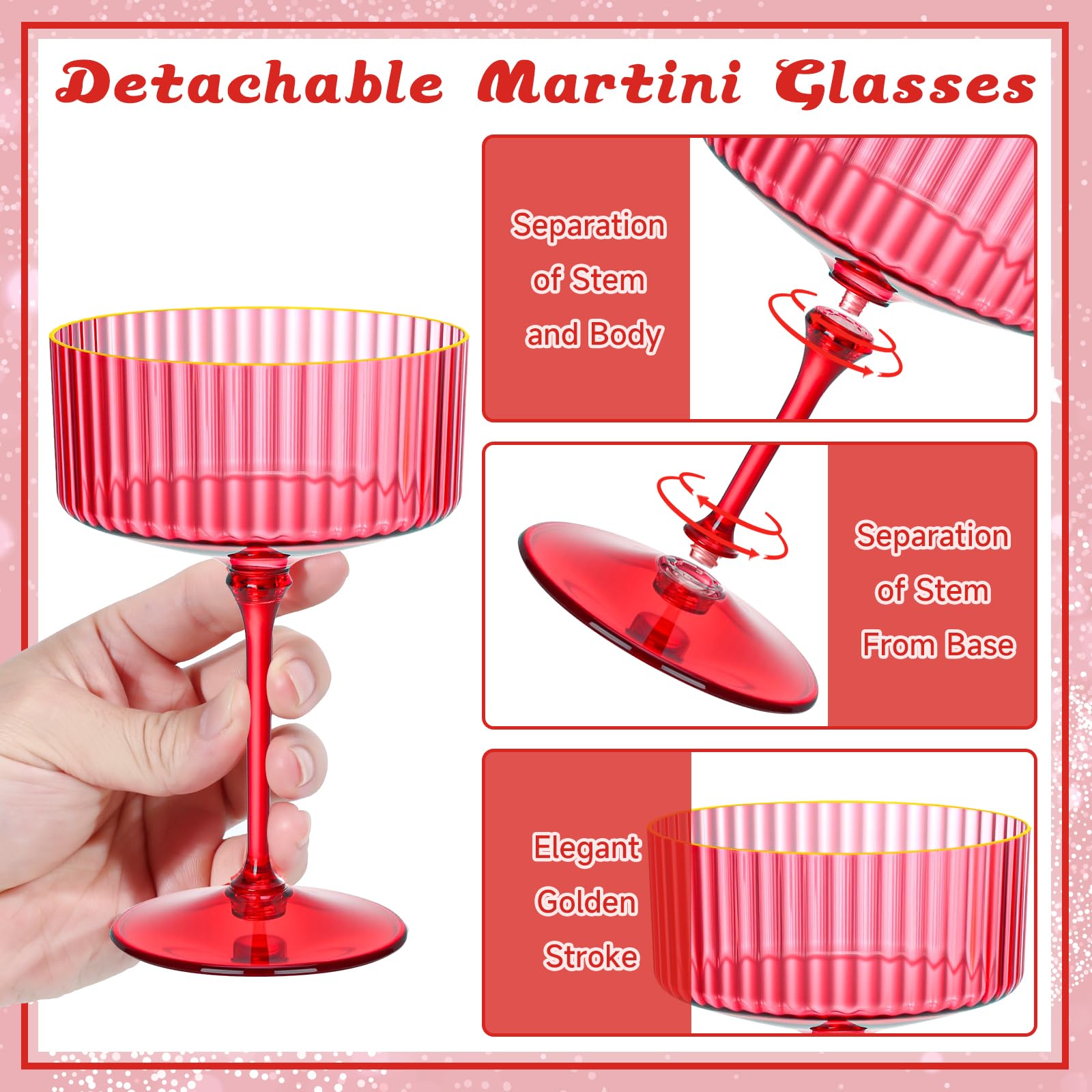 HKSZEH gold rim red ribbed glass adds elegant shimmer