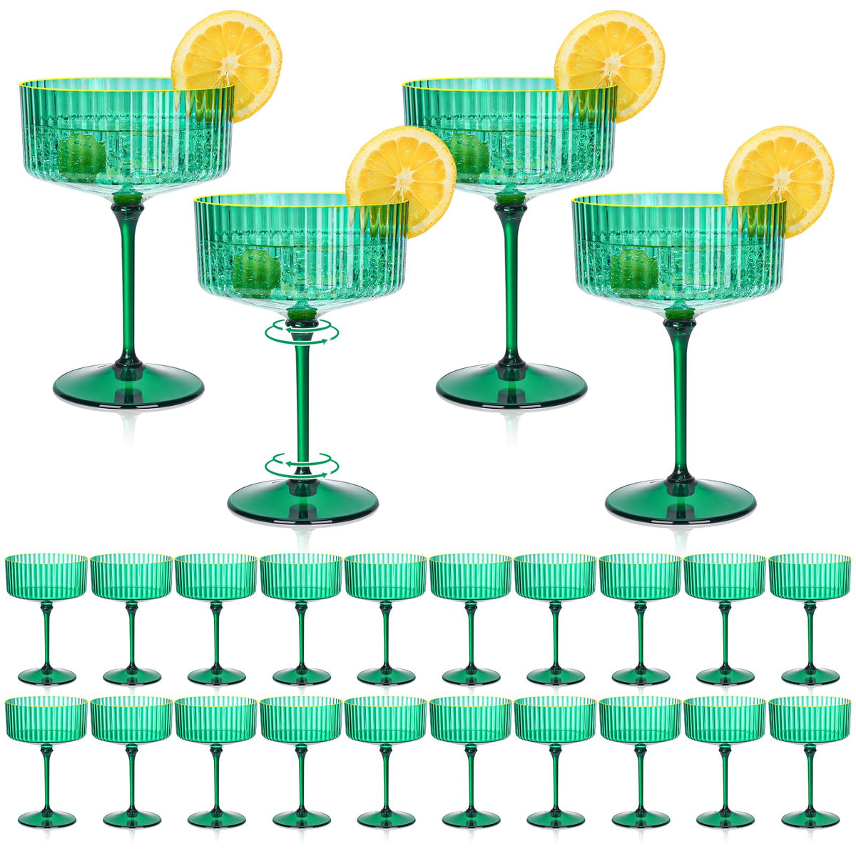 HKSZEH green ribbed coupe glass with detachable gold rim for stylish cocktails and festive gatherings.