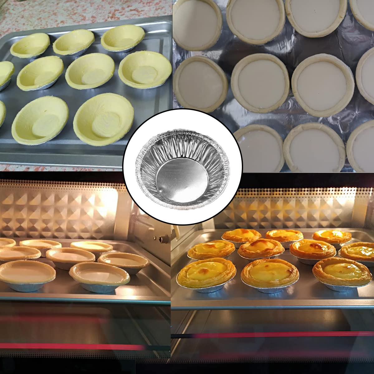 HLCM disposable foil baking tray stacked image emphasizes mess-free use.
