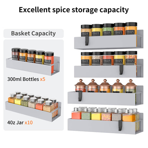 Hleelomi spice bottles neatly stored on vertical fridge rack.