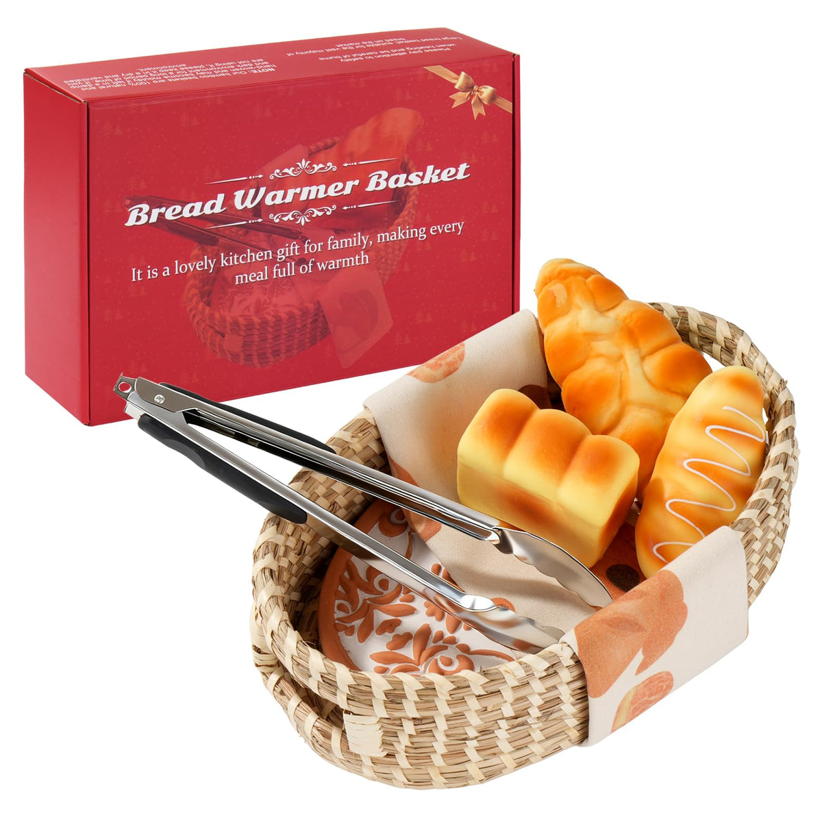Hlimior bread warming basket with stone interior keeps bread warm for serving.