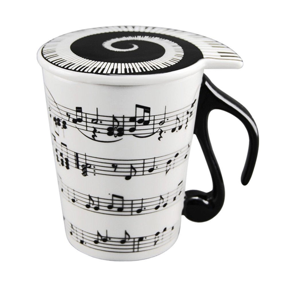 HLJgift Creative musician mug with lid, music staves for a stylish coffee moment.
