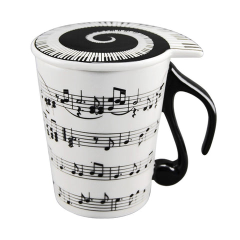 HLJgift Creative musician mug with lid, music staves for a stylish coffee moment.