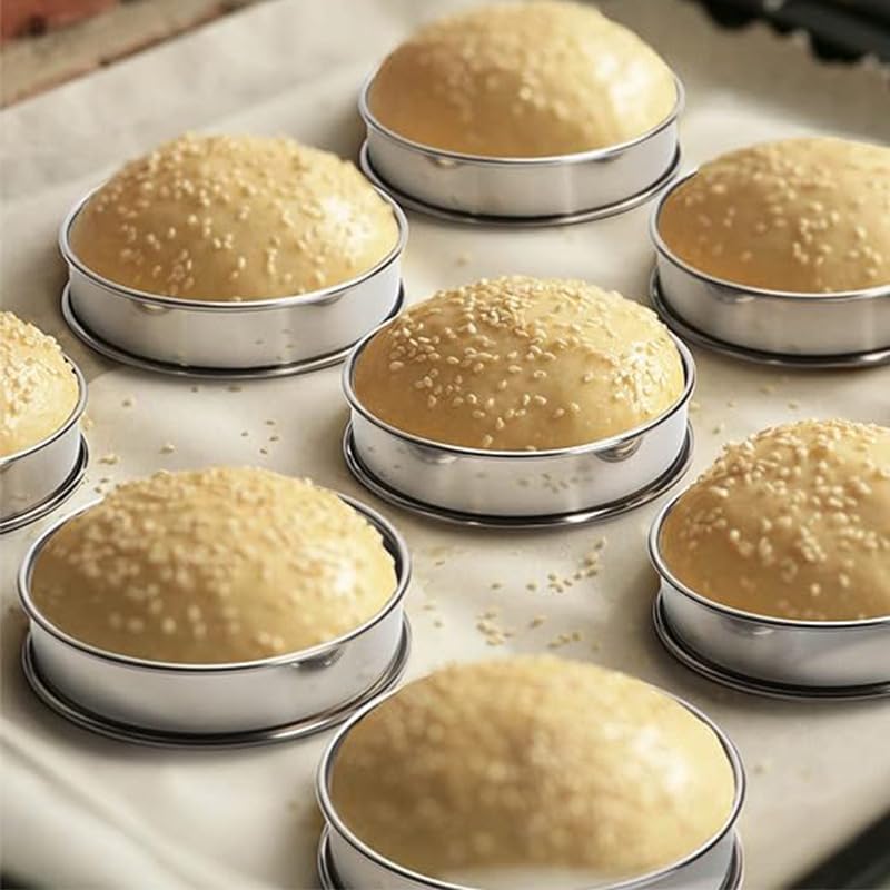 HLMOptimo muffins held in rings on a sheet for uniform shape and browning.