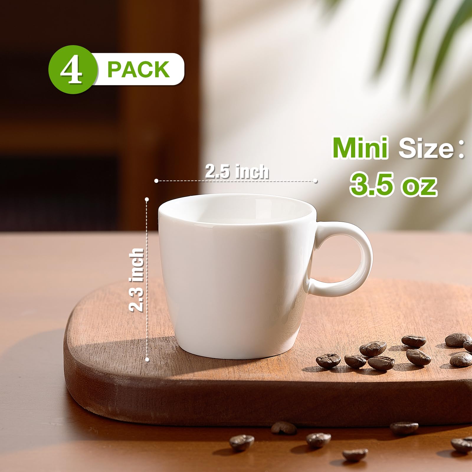 Hlukana white demitasse cups with a comfortable handle for easy daily sipping