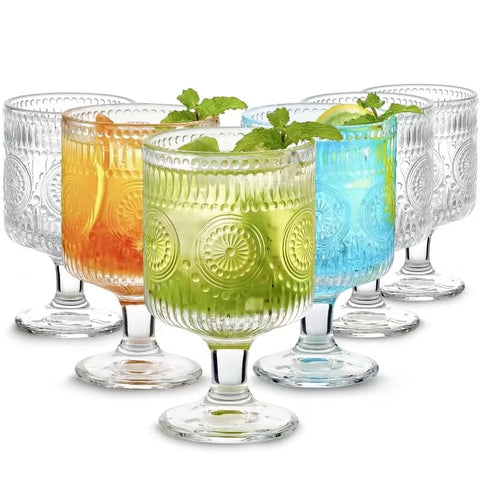 Hlukana vintage goblet with embossed floral design, ideal for wine and cocktails