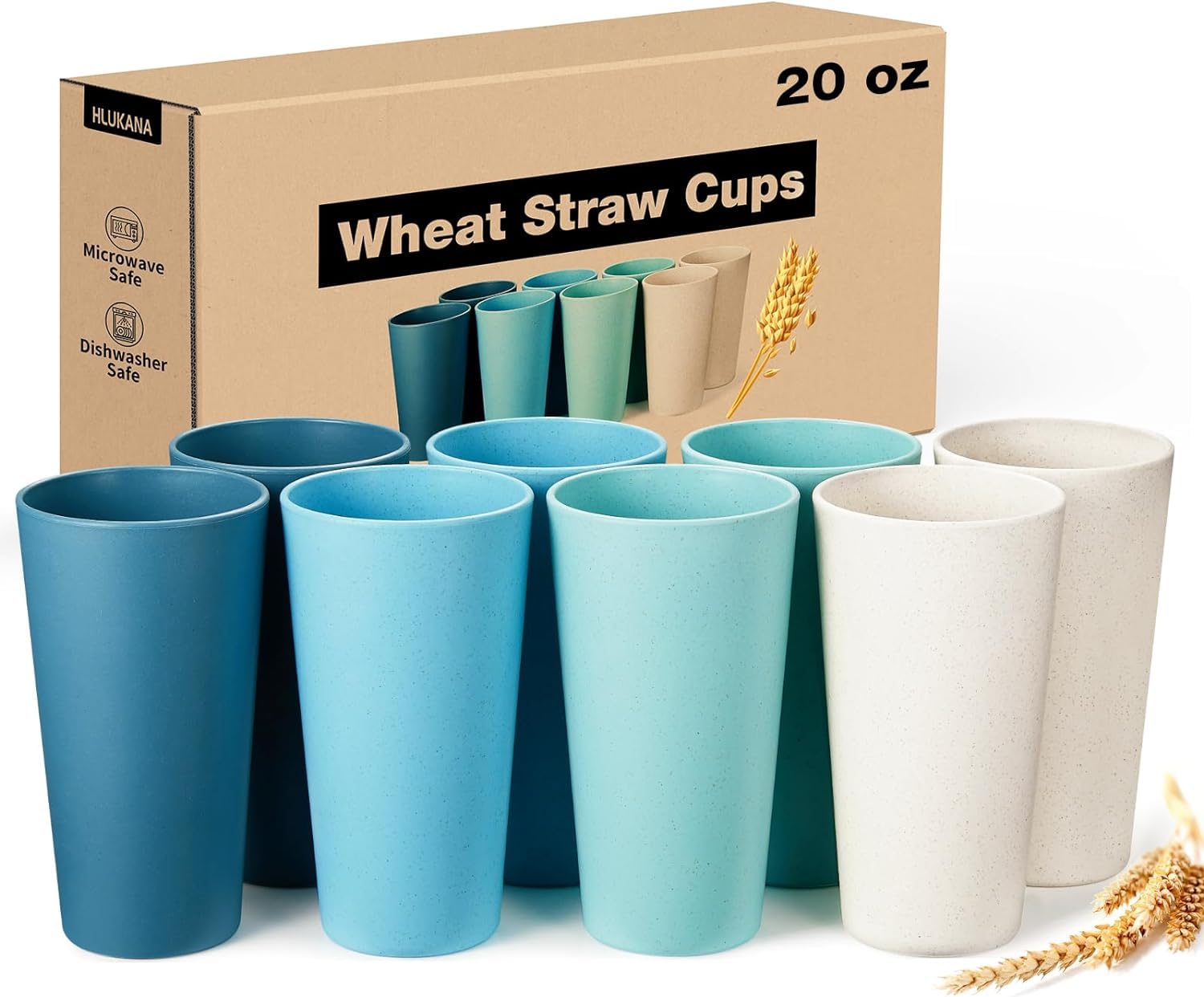 Hlukana Wheat Straw Cups 8-pack, durable and reusable for family drinks