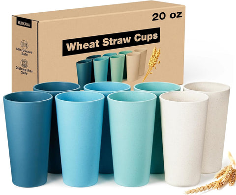 Hlukana Wheat Straw Cups 8-pack, durable and reusable for family drinks