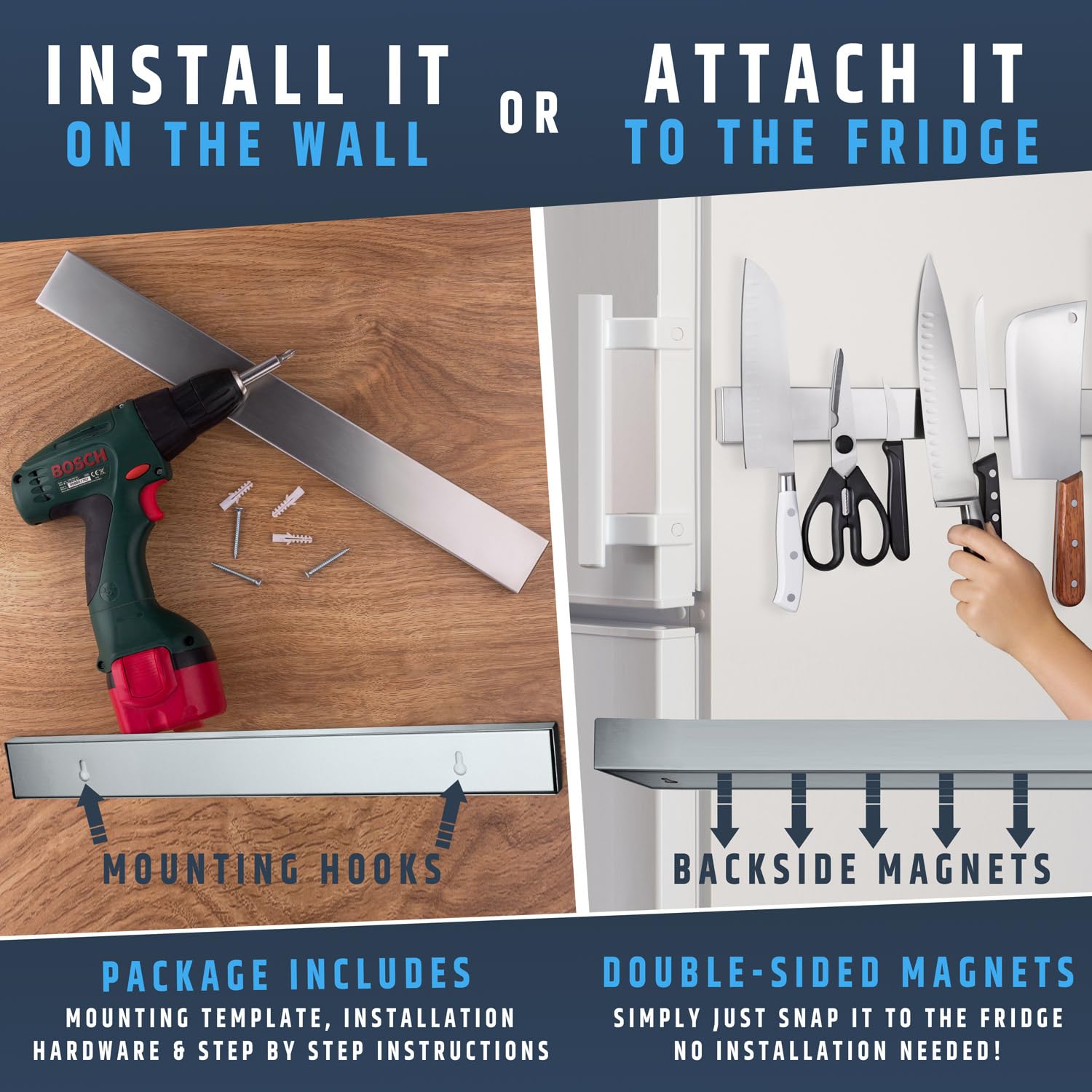 HMmagnets no-drill setup simplifies fridge or wall mounting.